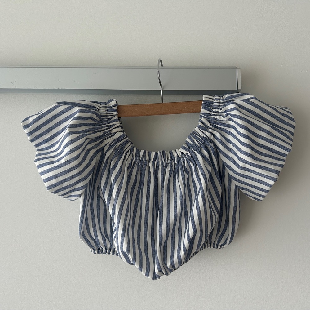 Pull&Bear Blue & White Striped Cropped Top